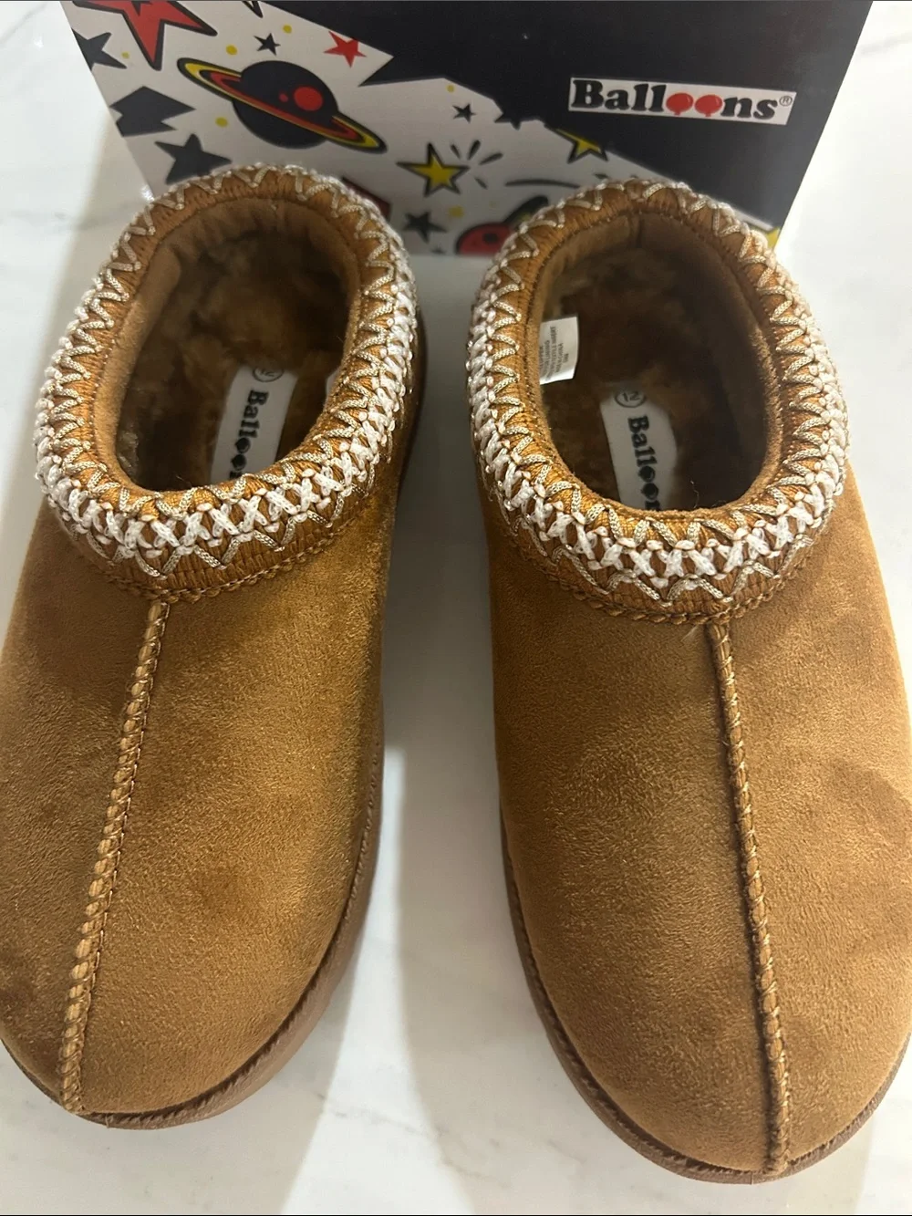 Kids Tan Cozy Slip-On Slippers with Faux Fur by